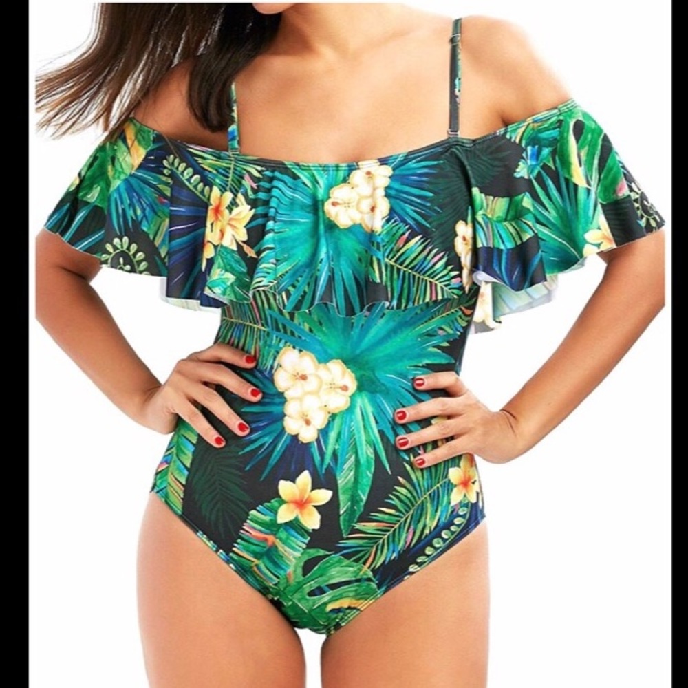 One piece tropical bathing suit